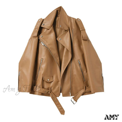 Amy Fashion - Faux Leather Cool Loose Coat