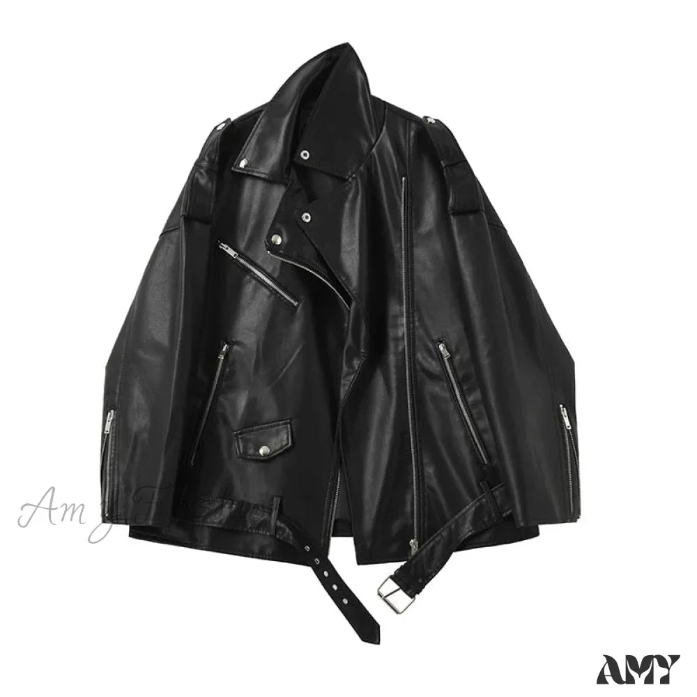 Amy Fashion - Faux Leather Cool Loose Coat