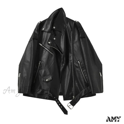 Amy Fashion - Faux Leather Cool Loose Coat