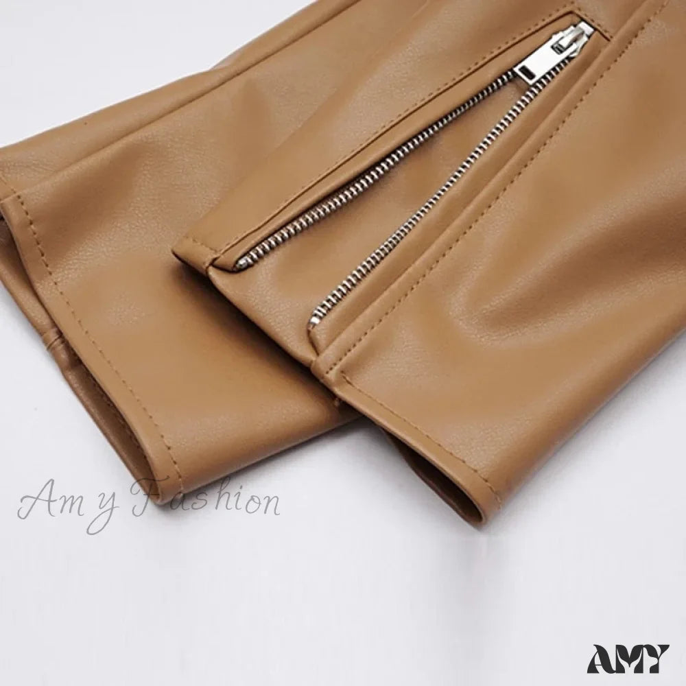 Amy Fashion - Faux Leather Cool Loose Coat