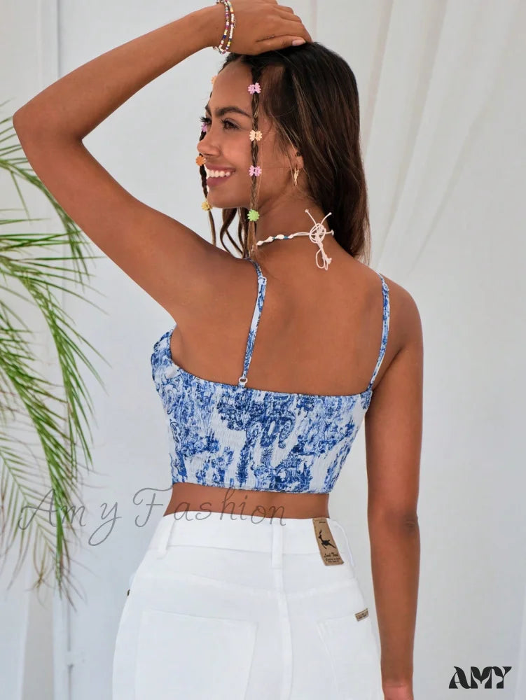Amy Fashion - Figure & Floral Print  Bustier Cami Top