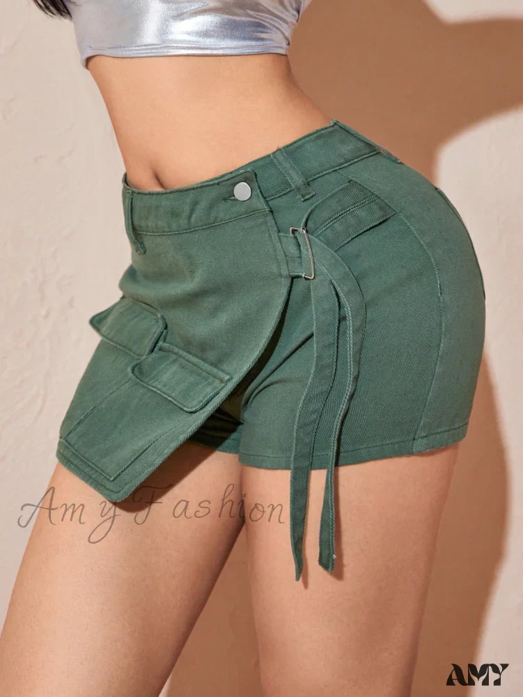 Amy Fashion - Flap Pocket Denim Skort