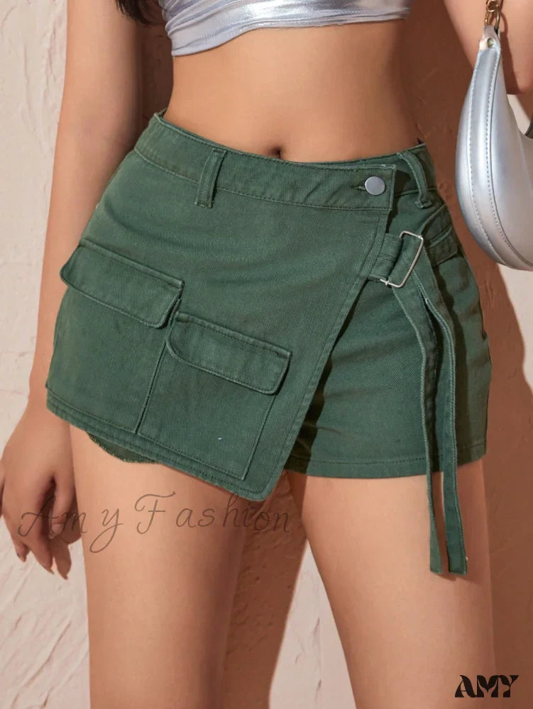 Amy Fashion - Flap Pocket Denim Skort