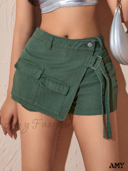 Amy Fashion - Flap Pocket Denim Skort