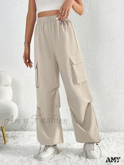 Amy Fashion - Flap Pocket Side Cargo Pants