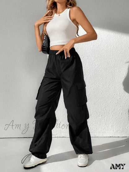 Amy Fashion - Flap Pocket Side Cargo Pants