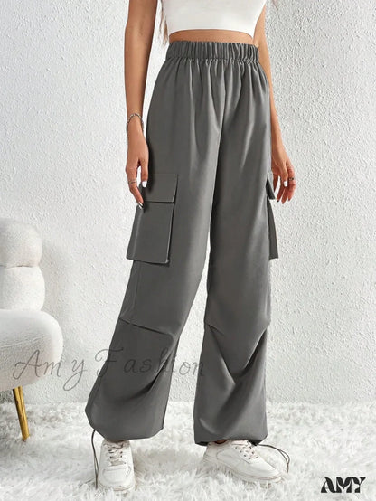 Amy Fashion - Flap Pocket Side Cargo Pants