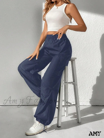 Amy Fashion - Flap Pocket Side Cargo Pants
