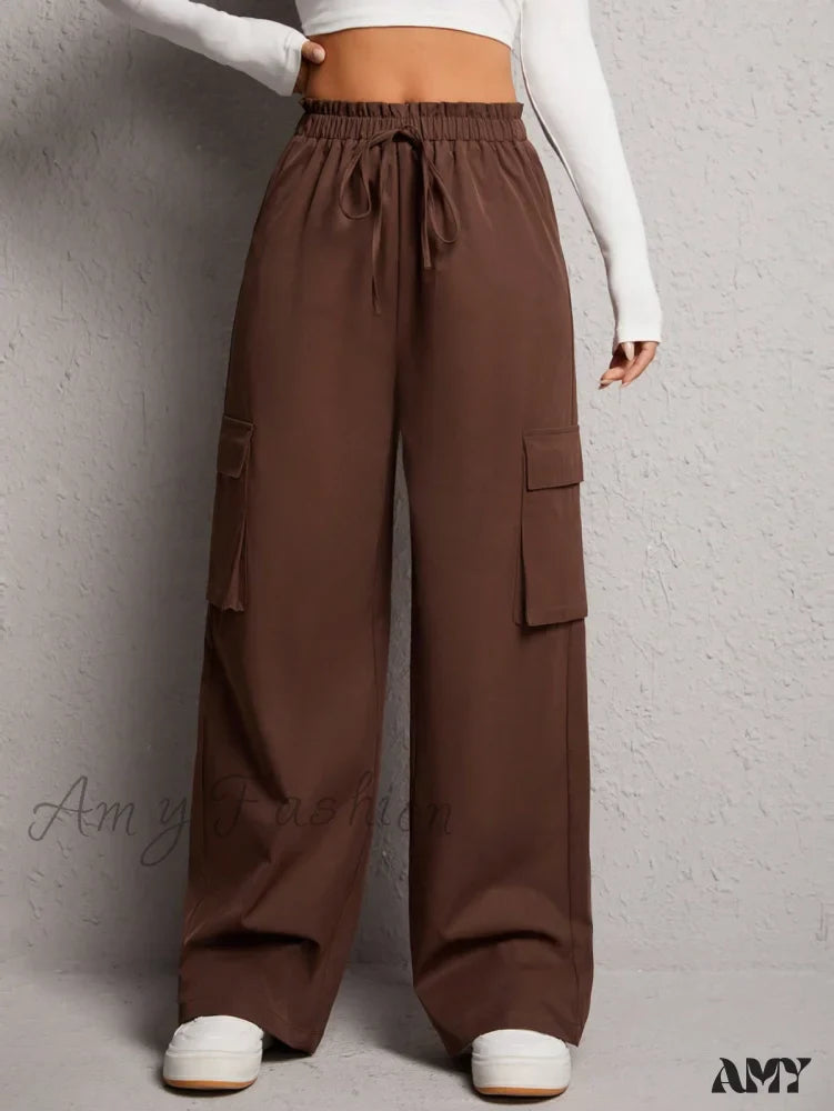 Amy Fashion - Flap Pocket Side Drawstring Waist Cargo Pants