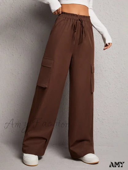 Amy Fashion - Flap Pocket Side Drawstring Waist Cargo Pants