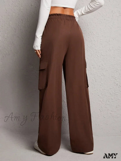 Amy Fashion - Flap Pocket Side Drawstring Waist Cargo Pants