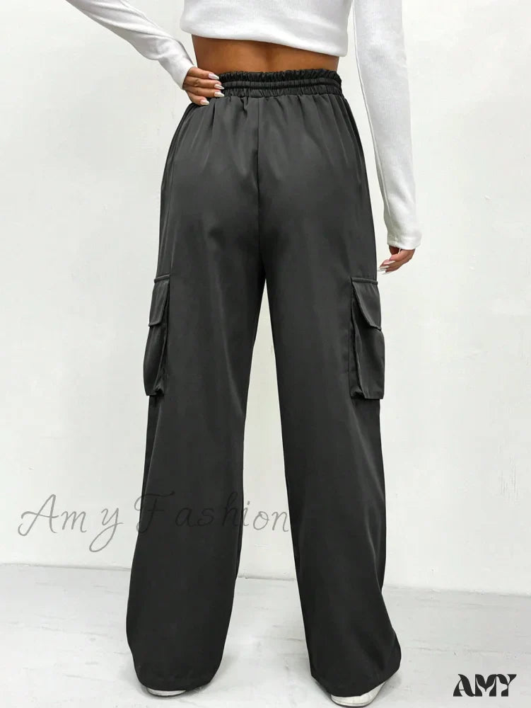 Amy Fashion - Flap Pocket Side Drawstring Waist Cargo Pants