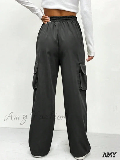 Amy Fashion - Flap Pocket Side Drawstring Waist Cargo Pants