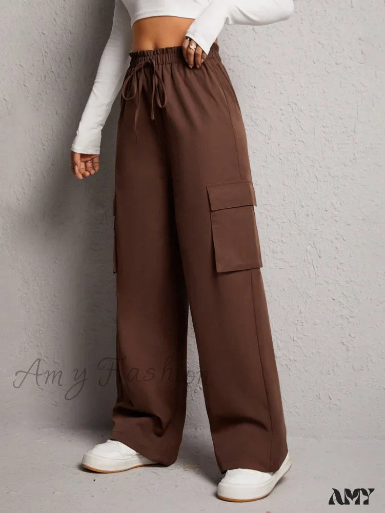 Amy Fashion - Flap Pocket Side Drawstring Waist Cargo Pants