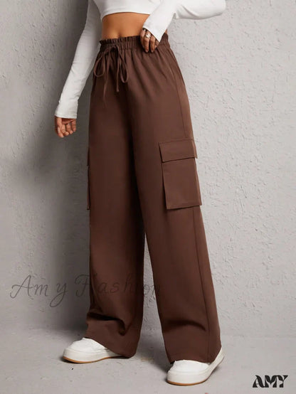 Amy Fashion - Flap Pocket Side Drawstring Waist Cargo Pants