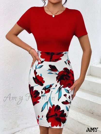 Amy Fashion - Floral Print Bodycon Dress