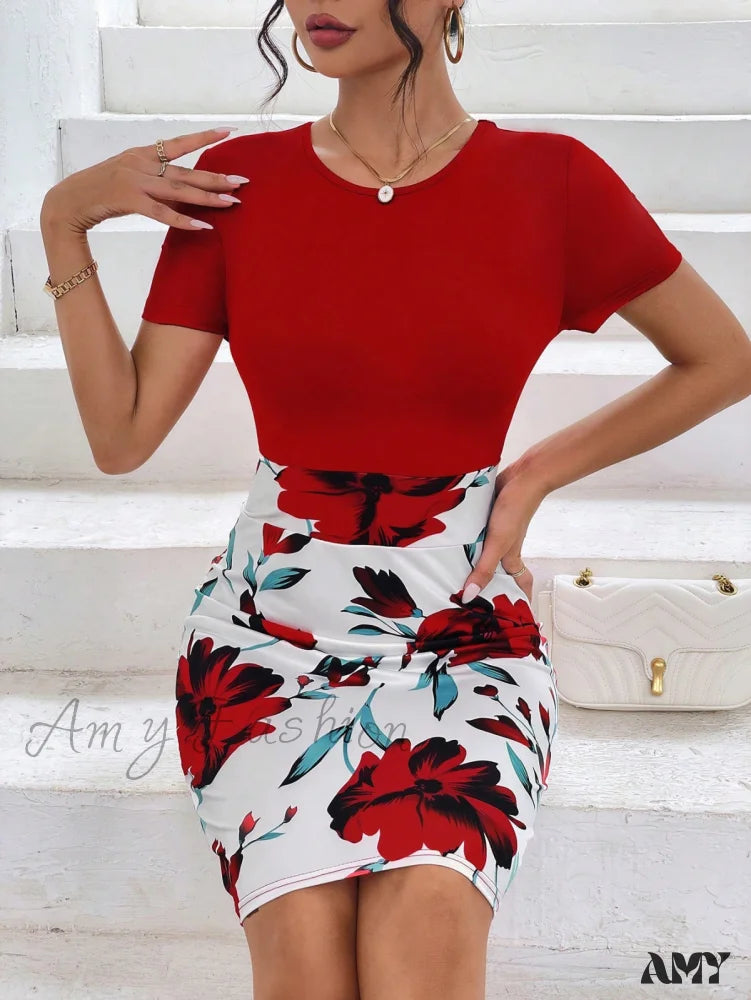 Amy Fashion - Floral Print Bodycon Dress