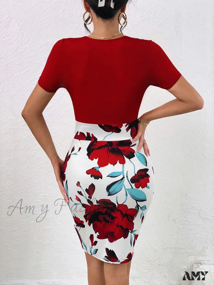 Amy Fashion - Floral Print Bodycon Dress