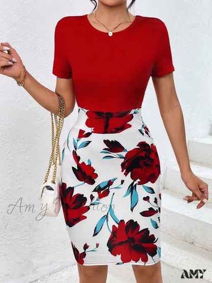 Amy Fashion - Floral Print Bodycon Dress