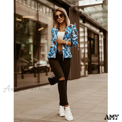 Amy Fashion - Flower Print Long Sleeve Coats