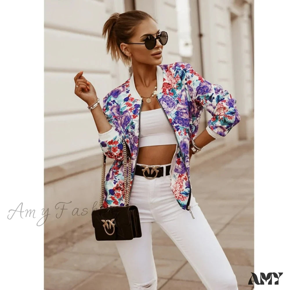 Amy Fashion - Flower Print Long Sleeve Coats