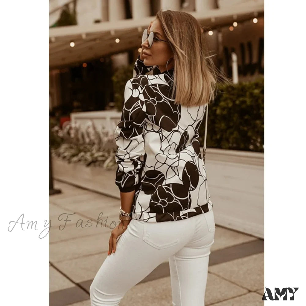Amy Fashion - Flower Print Long Sleeve Coats