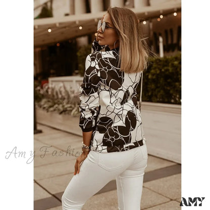 Amy Fashion - Flower Print Long Sleeve Coats