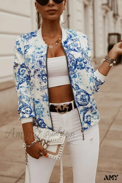 Amy Fashion - Flower Print Long Sleeve Coats