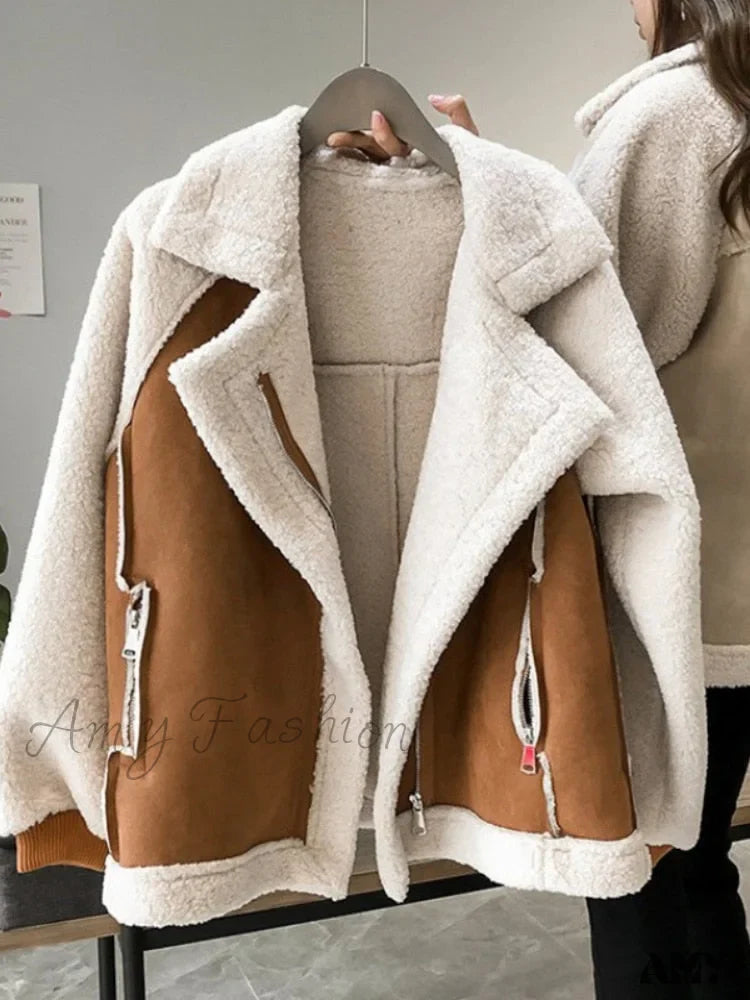Amy Fashion - Harajuku Faux Leather Fur Patchwork Coat