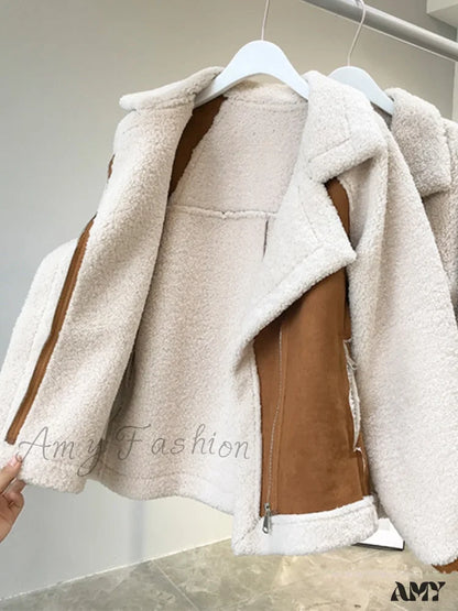 Amy Fashion - Harajuku Faux Leather Fur Patchwork Coat
