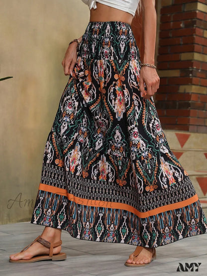 Amy Fashion - High Waist Graphic Print Ruffle Hem Skirt