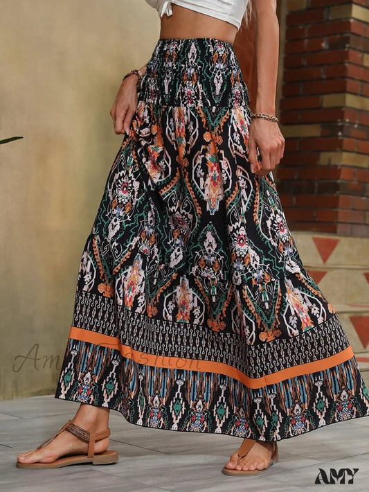 Amy Fashion - High Waist Graphic Print Ruffle Hem Skirt