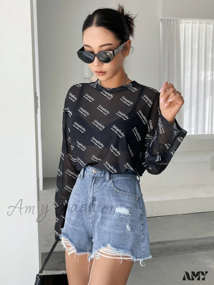 Amy Fashion - High Waist Ripped Raw Trim Denim Shorts