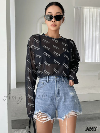 Amy Fashion - High Waist Ripped Raw Trim Denim Shorts