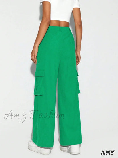 Amy Fashion - JADE BREYON Flap Pocket Side Cargo Pants