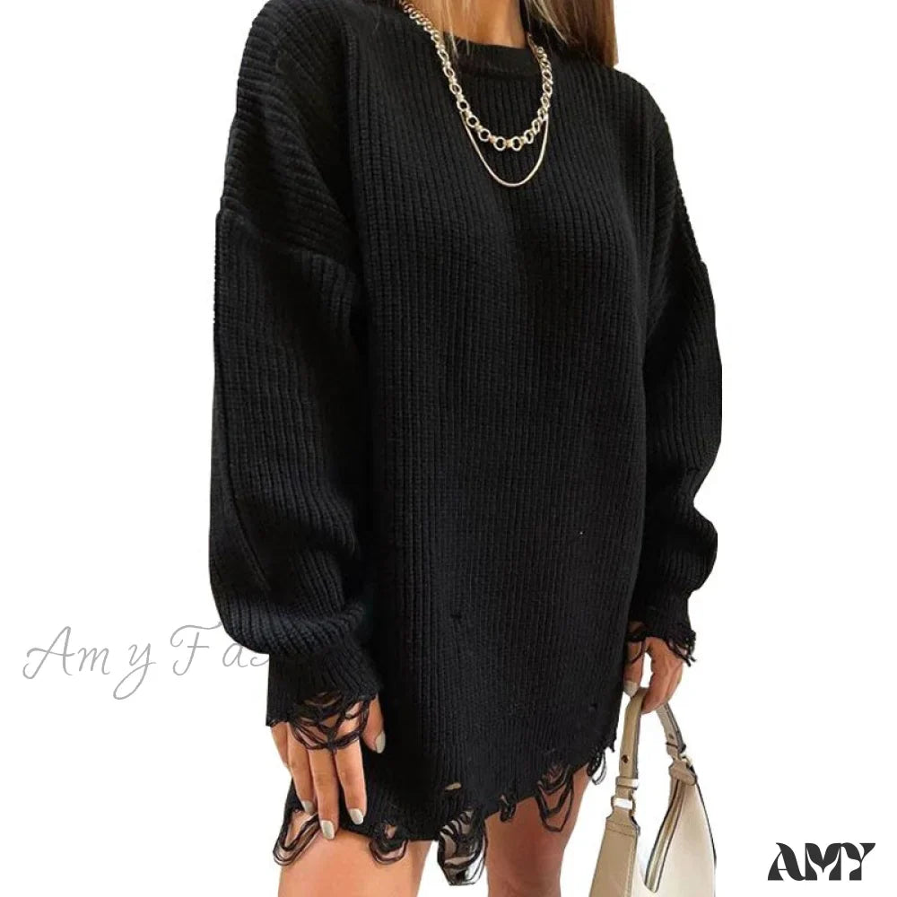 Amy Fashion - Knitted Casual O Neck Long Sleeve Fashion Sweater