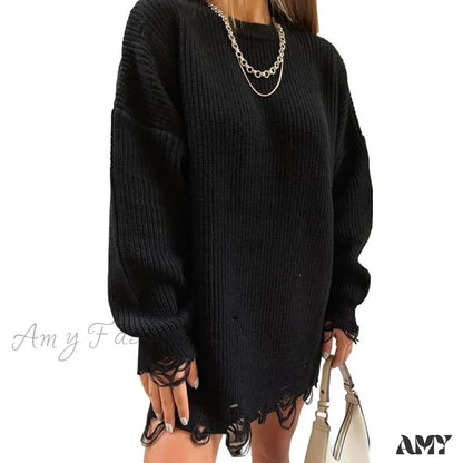 Amy Fashion - Knitted Casual O Neck Long Sleeve Fashion Sweater