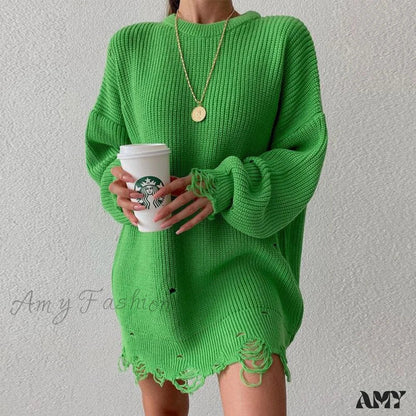 Amy Fashion - Knitted Casual O Neck Long Sleeve Fashion Sweater
