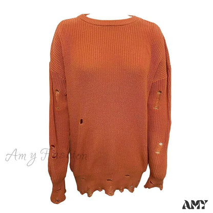 Amy Fashion - Knitted Casual O Neck Long Sleeve Fashion Sweater