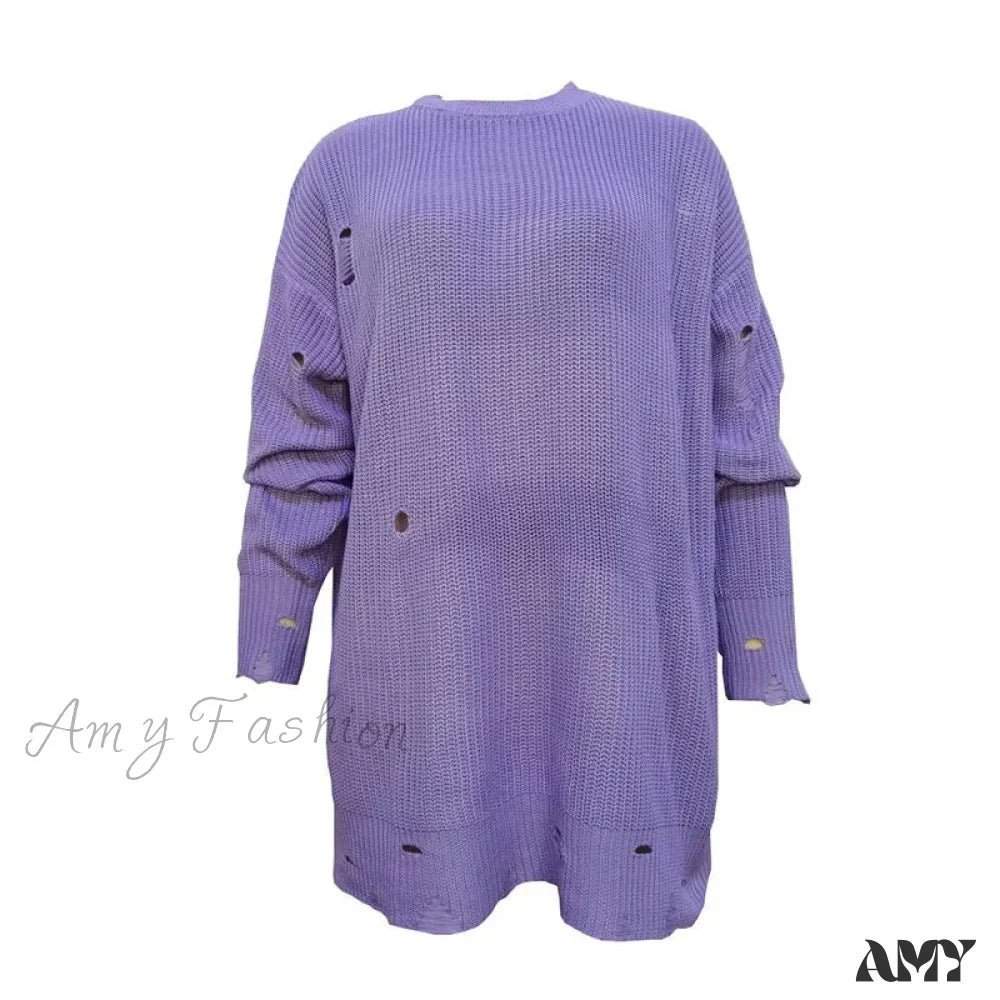Amy Fashion - Knitted Casual O Neck Long Sleeve Fashion Sweater