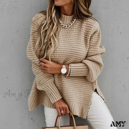 Amy Fashion - Knitted Casual O Neck Long Sleeve Fashion Sweater