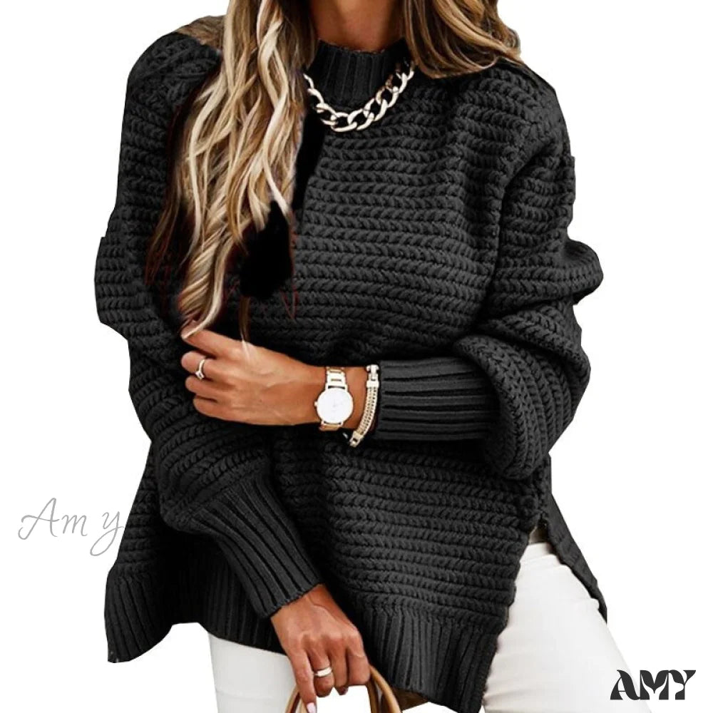Amy Fashion - Knitted Casual O Neck Long Sleeve Fashion Sweater