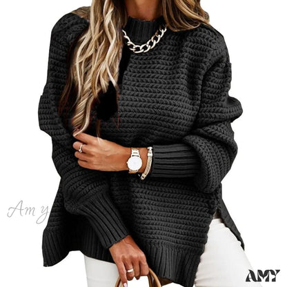 Amy Fashion - Knitted Casual O Neck Long Sleeve Fashion Sweater