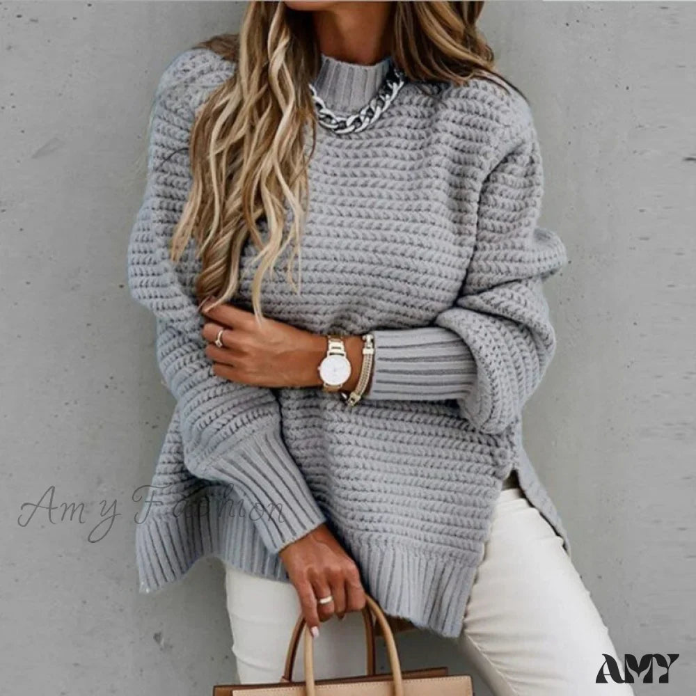 Amy Fashion - Knitted Casual O Neck Long Sleeve Fashion Sweater