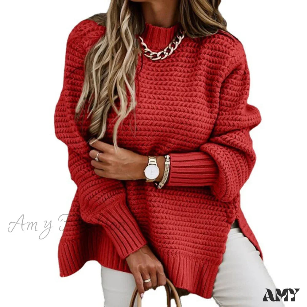 Amy Fashion - Knitted Casual O Neck Long Sleeve Fashion Sweater
