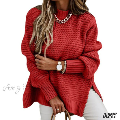 Amy Fashion - Knitted Casual O Neck Long Sleeve Fashion Sweater