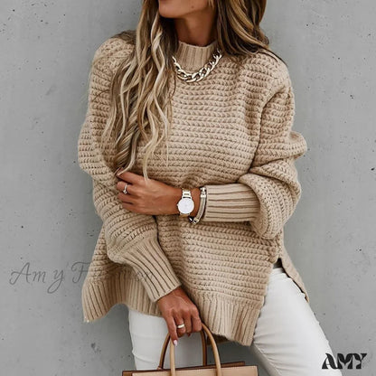Amy Fashion - Knitted Casual O Neck Long Sleeve Fashion Sweater