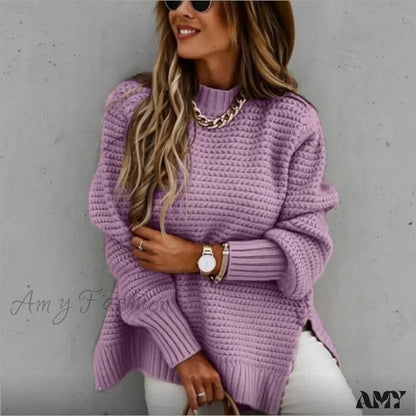 Amy Fashion - Knitted Casual O Neck Long Sleeve Fashion Sweater