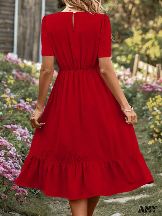 Amy Fashion - Lace Ruffle Hem Dress