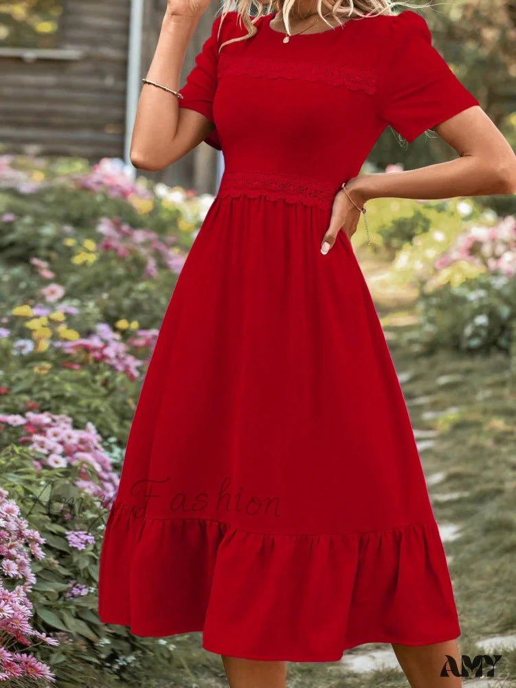 Amy Fashion - Lace Ruffle Hem Dress
